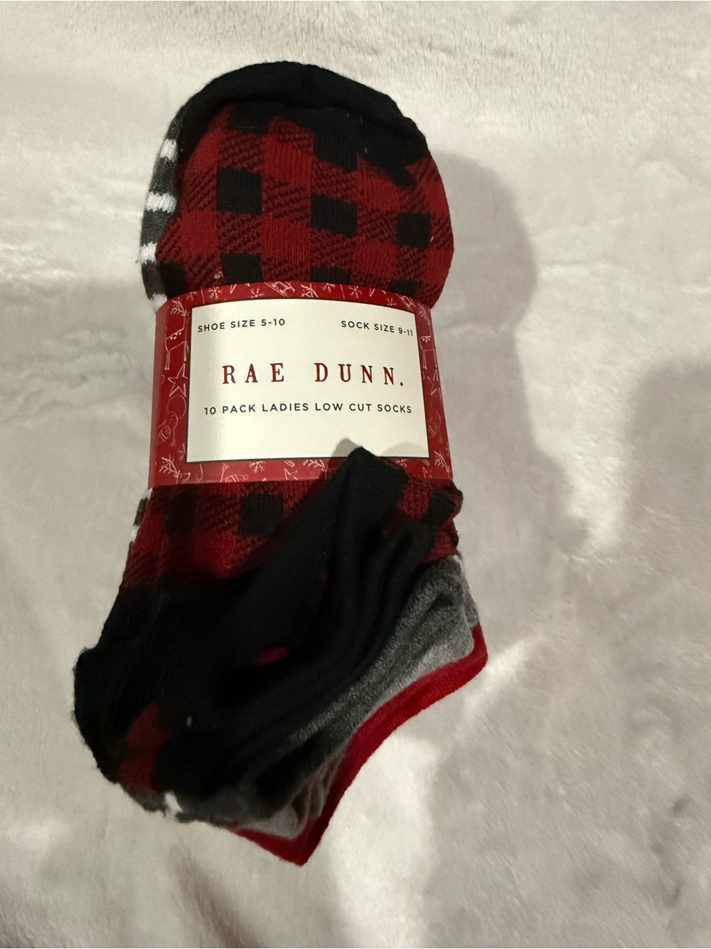 Rae Dunn Red Black Gray Low Cut Sock 10 Pack